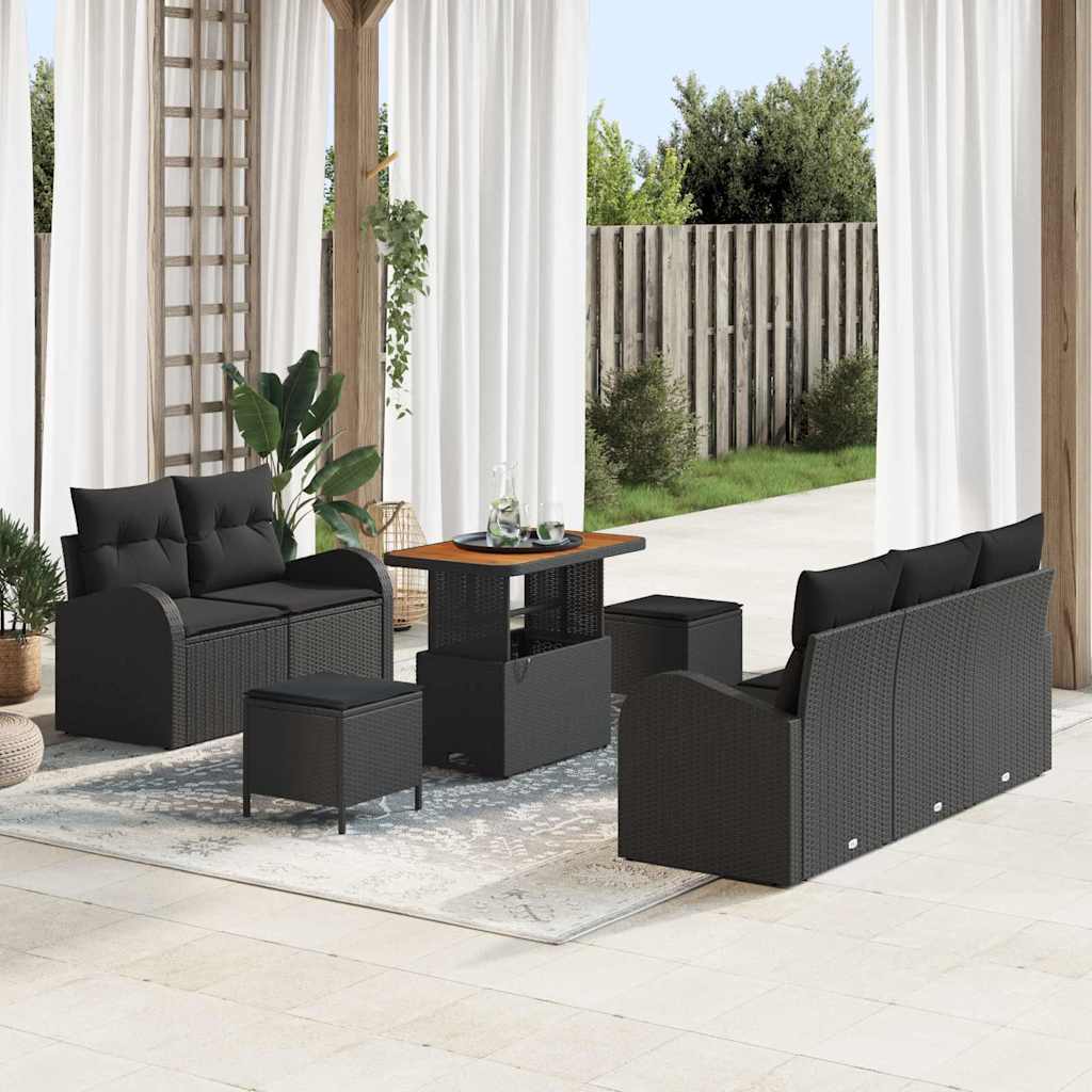 Garten-Sofa-Set mit Kissen mit Speicher 8 pcs Schwarz