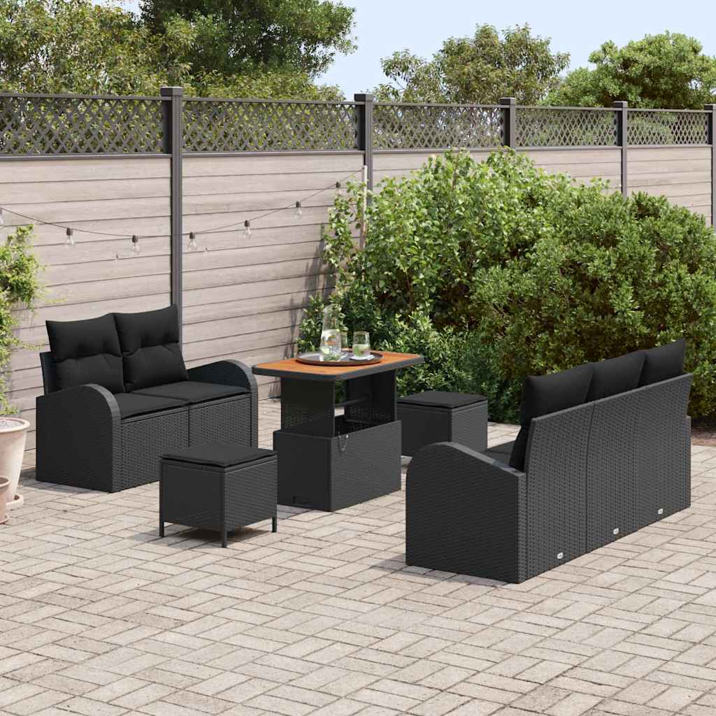Garten-Sofa-Set mit Kissen mit Speicher 8 pcs Schwarz