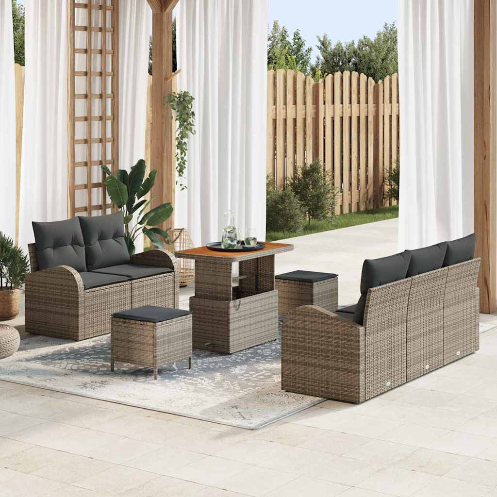 Garten-Sofa-Set mit Kissen mit Speicher mit Kissen 8 pcs Grau