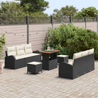 Garten-Sofa-Set mit Kissen mit Speicher 9 pcs Schwarz und Creme