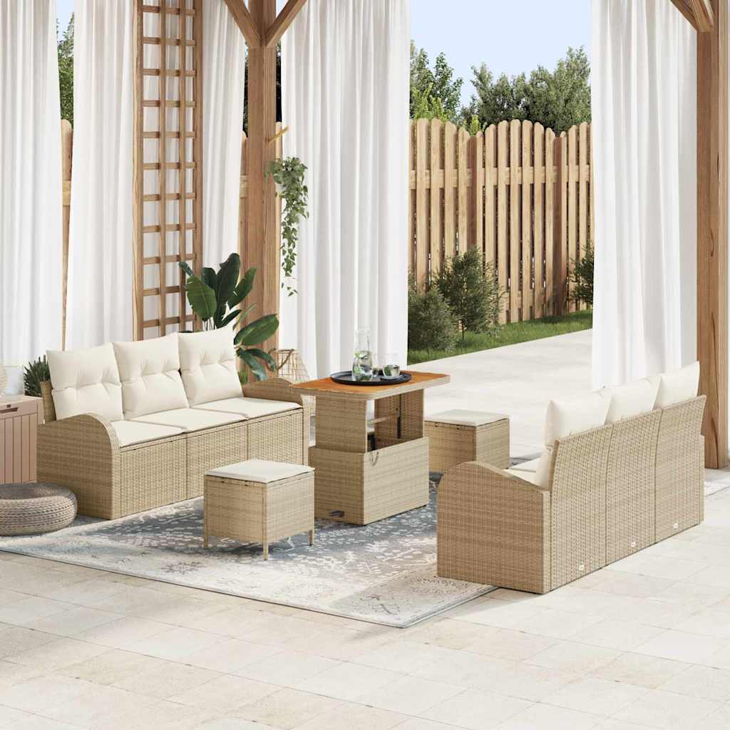 Garten-Sofa-Set mit Kissen mit Speicher 9 pcs Beige und Creme