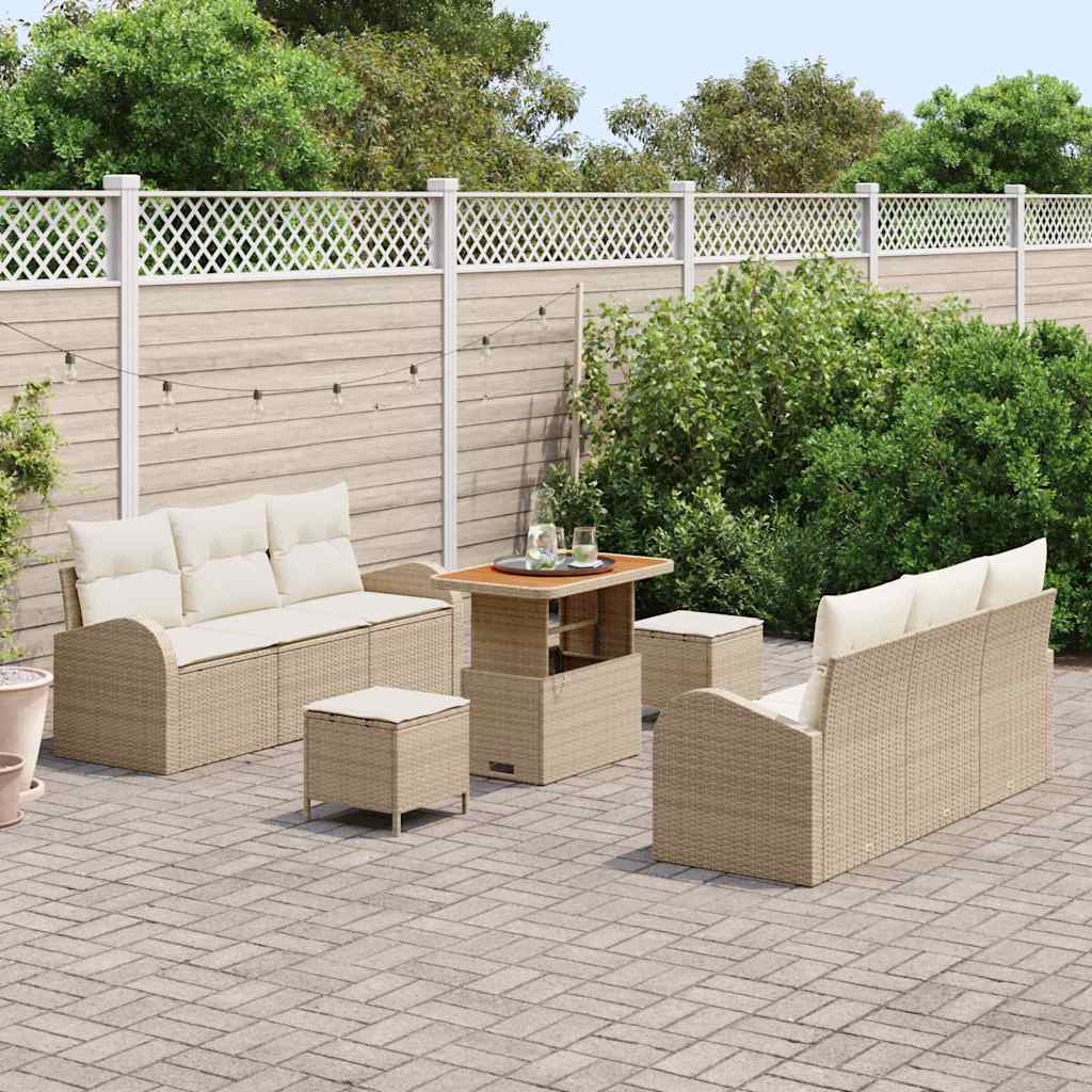 Garten-Sofa-Set mit Kissen mit Speicher 9 pcs Beige und Creme