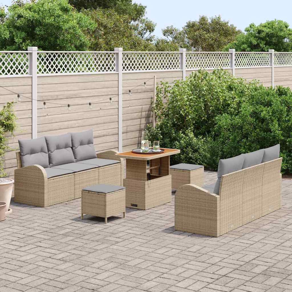 Garten-Sofa-Set mit Kissen mit Kissen 9 pcs Beige und Hellgrau