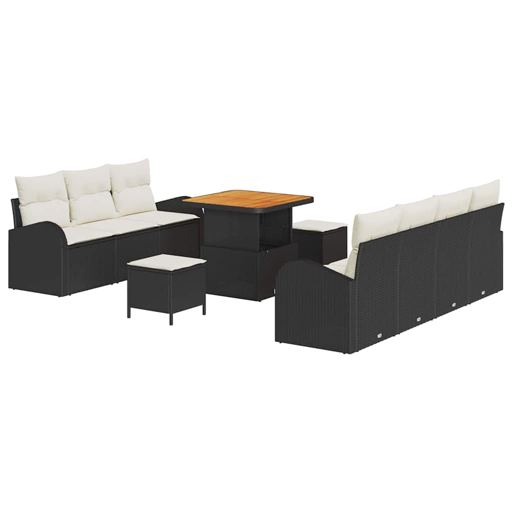 Garten-Sofa-Set mit Kissen mit Kissen 10 pcs Schwarz und Creme