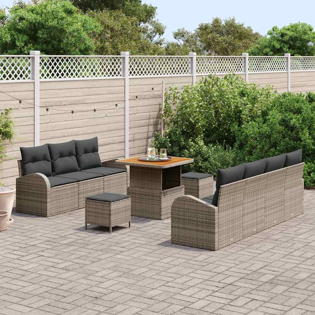 Garten-Sofa-Set mit Kissen mit Speicher mit Kissen 10 pcs Grau