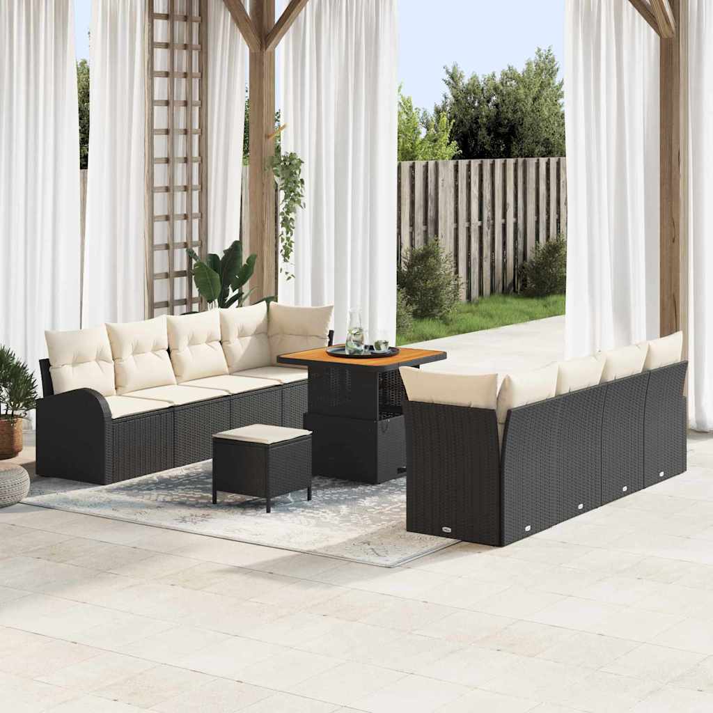 Garten-Sofa-Set mit Kissen 11 pcs Schwarz und Creme