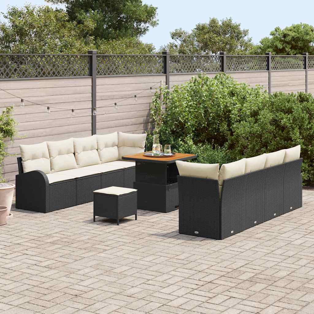 Garten-Sofa-Set mit Kissen 11 pcs Schwarz und Creme