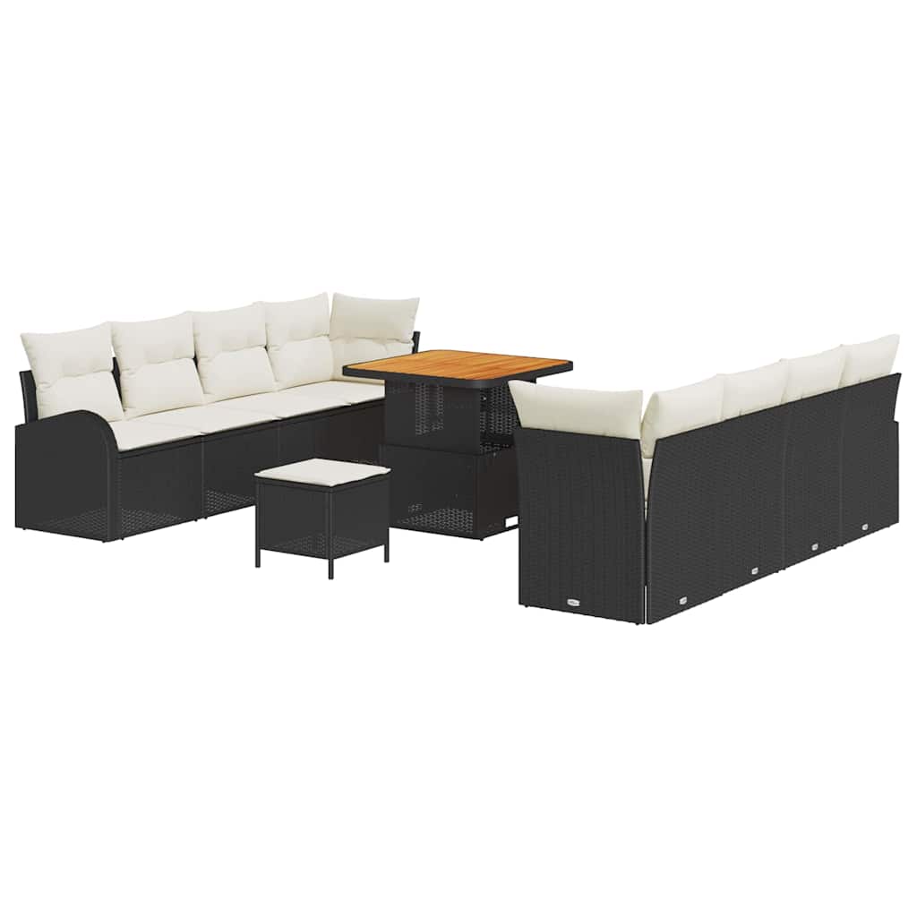 Garten-Sofa-Set mit Kissen 11 pcs Schwarz und Creme