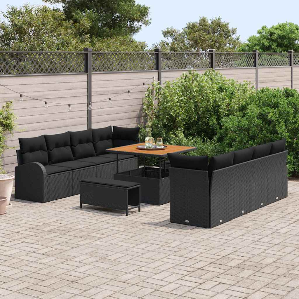 Garten-Sofa-Set mit Kissen mit Speicher 11 pcs Schwarz