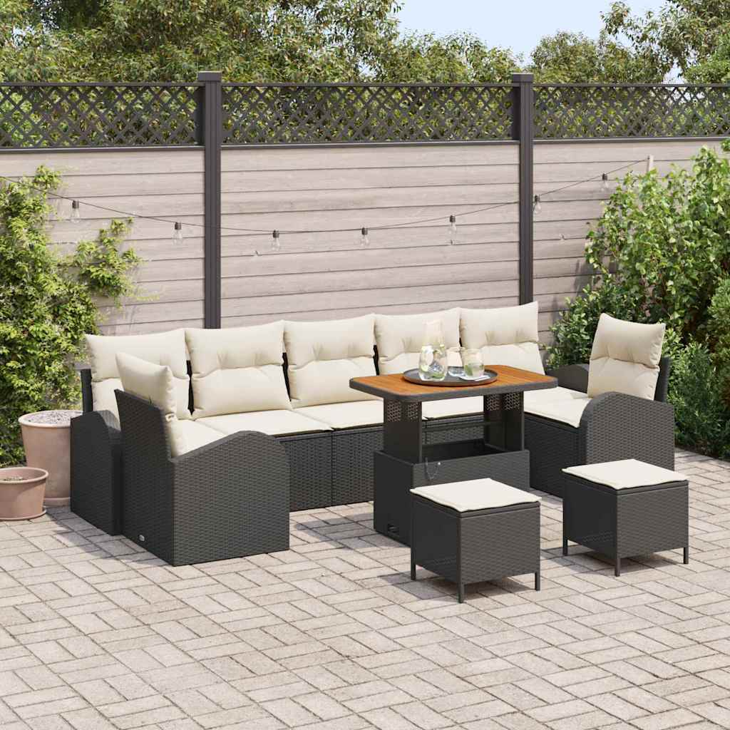 Garten-Sofa-Set mit Kissen mit Kissen 10 pcs Schwarz und Creme