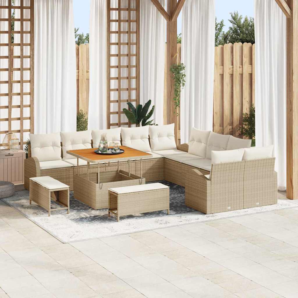 Garten-Sofa-Set mit Kissen mit Speicher 13 pcs Beige und Creme