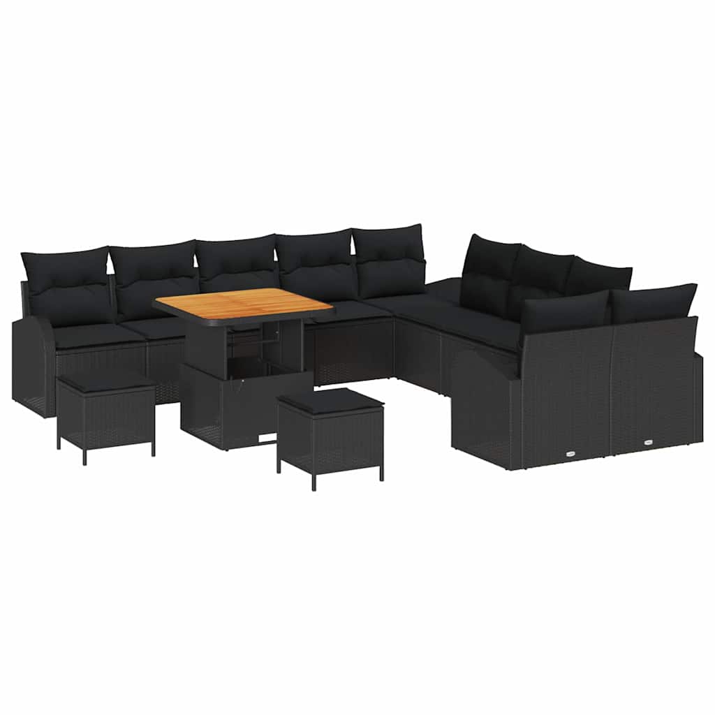 Garten-Sofa-Set mit Kissen mit Speicher 13 pcs Schwarz