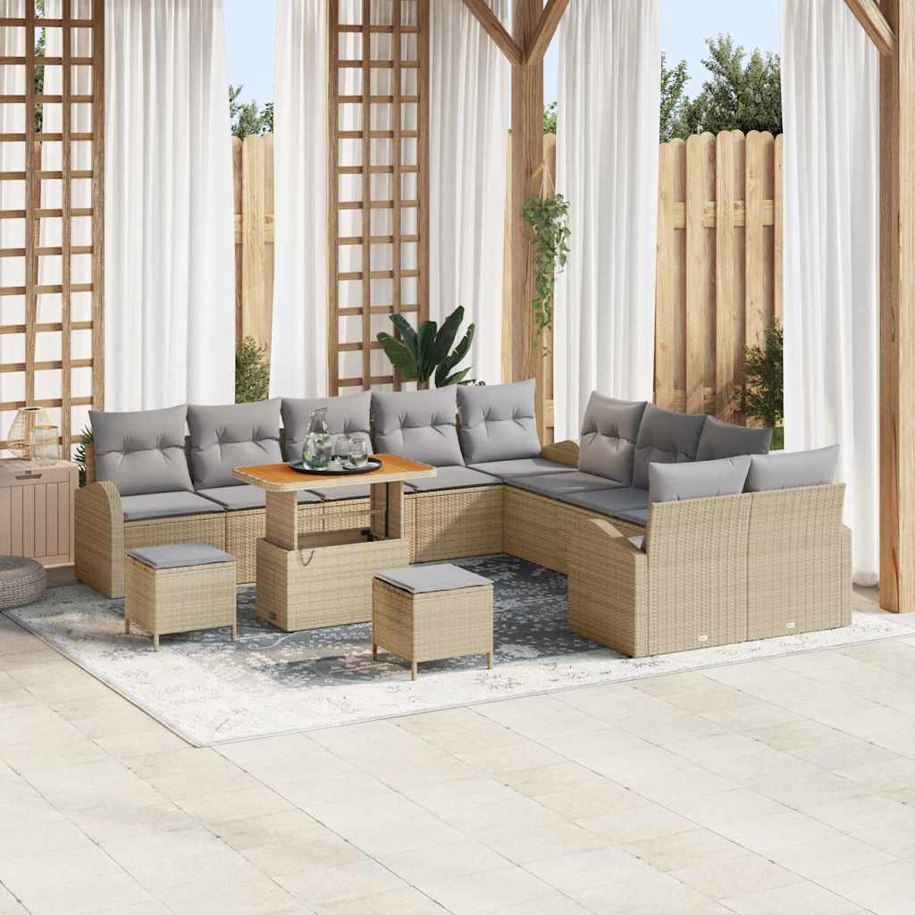 Garten-Sofa-Set mit Kissen 13 pcs Beige und Hellgrau