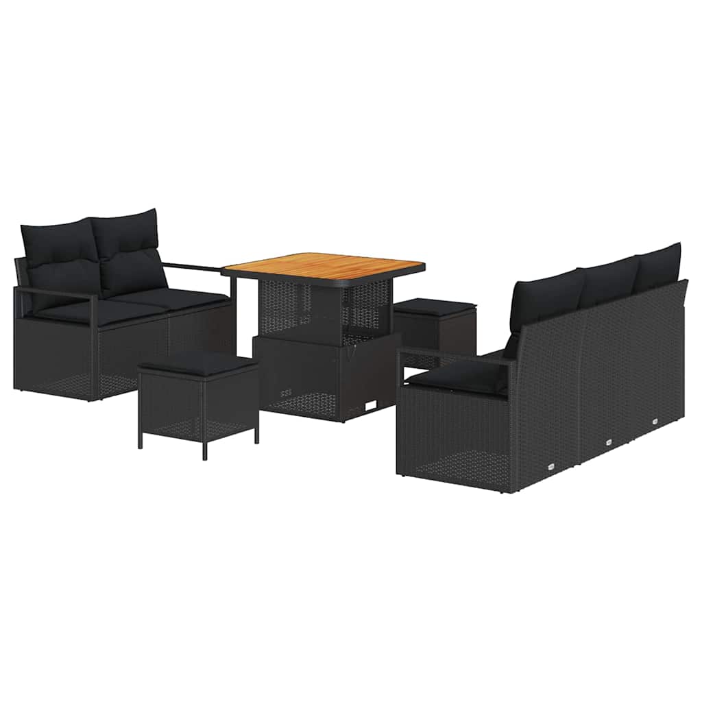 Garten-Sofa-Set mit Kissen mit Speicher 8 pcs Schwarz