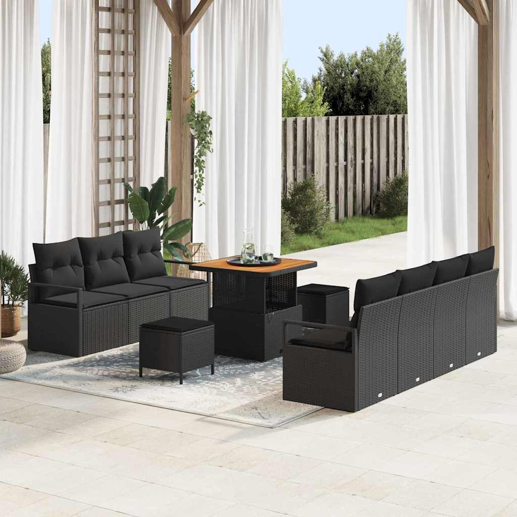 Garten-Sofa-Set mit Kissen mit Speicher 10 pcs Schwarz
