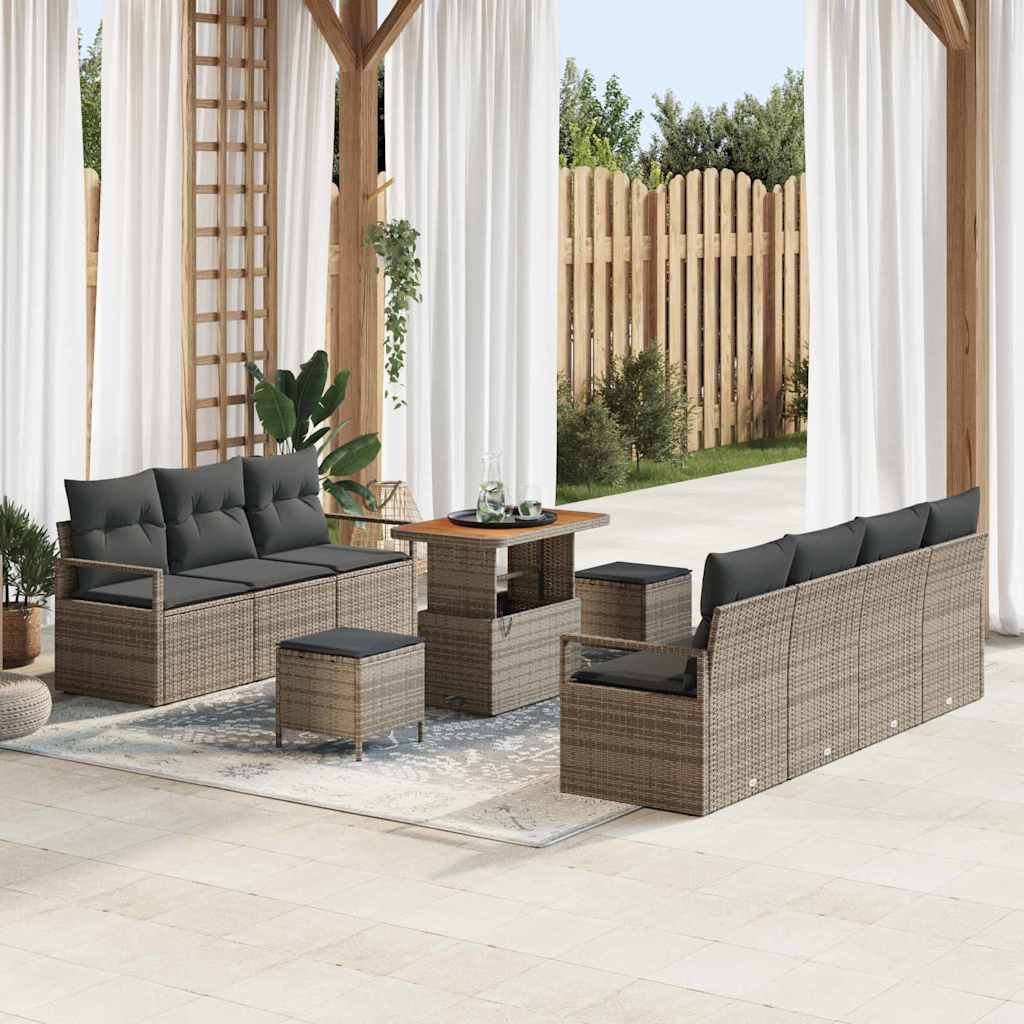 Garten-Sofa-Set mit Kissen mit Speicher 10 pcs Grau