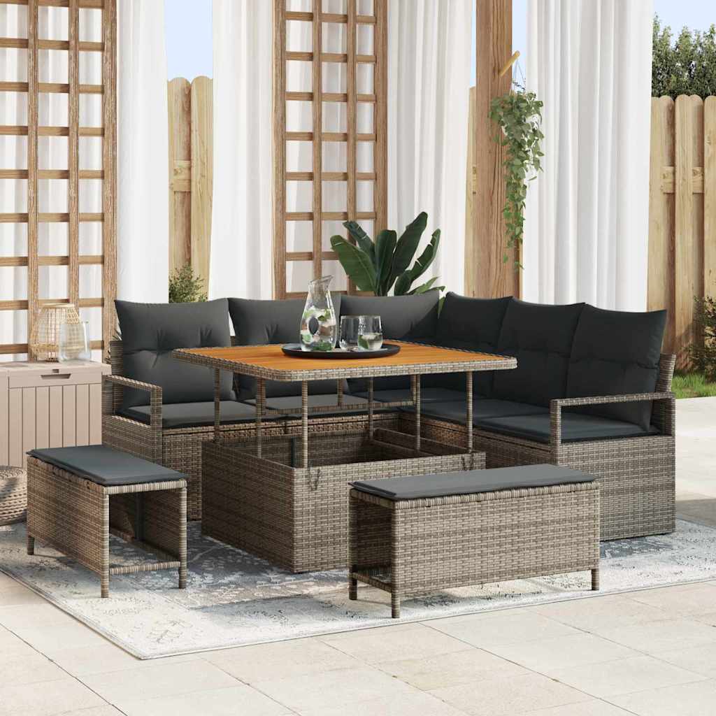 Garten-Sofa-Set mit Kissen mit Speicher 8 pcs Grau