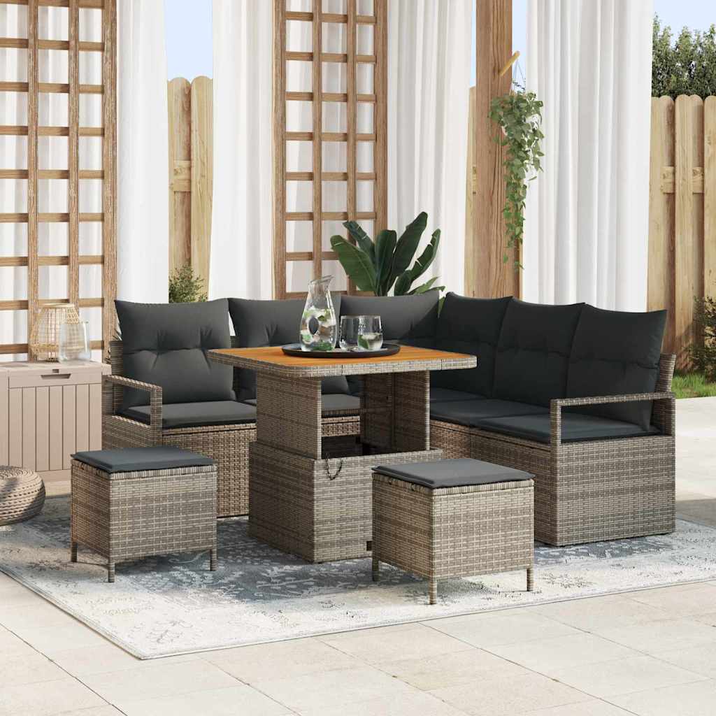 Garten-Sofa-Set mit Kissen mit Speicher 8 pcs Grau