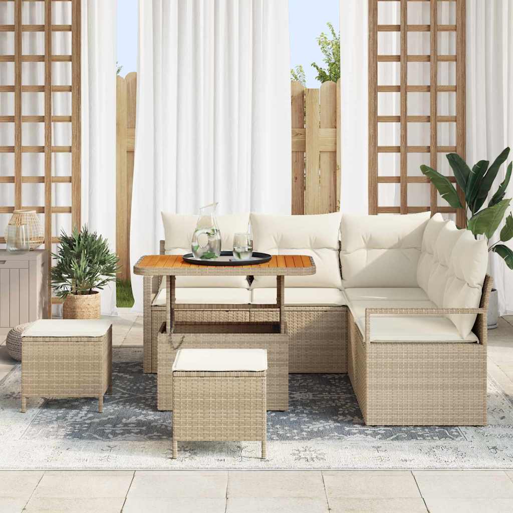Garten-Sofa-Set mit Kissen mit Speicher 8 pcs Beige und Creme