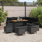 Garten-Sofa-Set mit Kissen mit Speicher 9 pcs Schwarz
