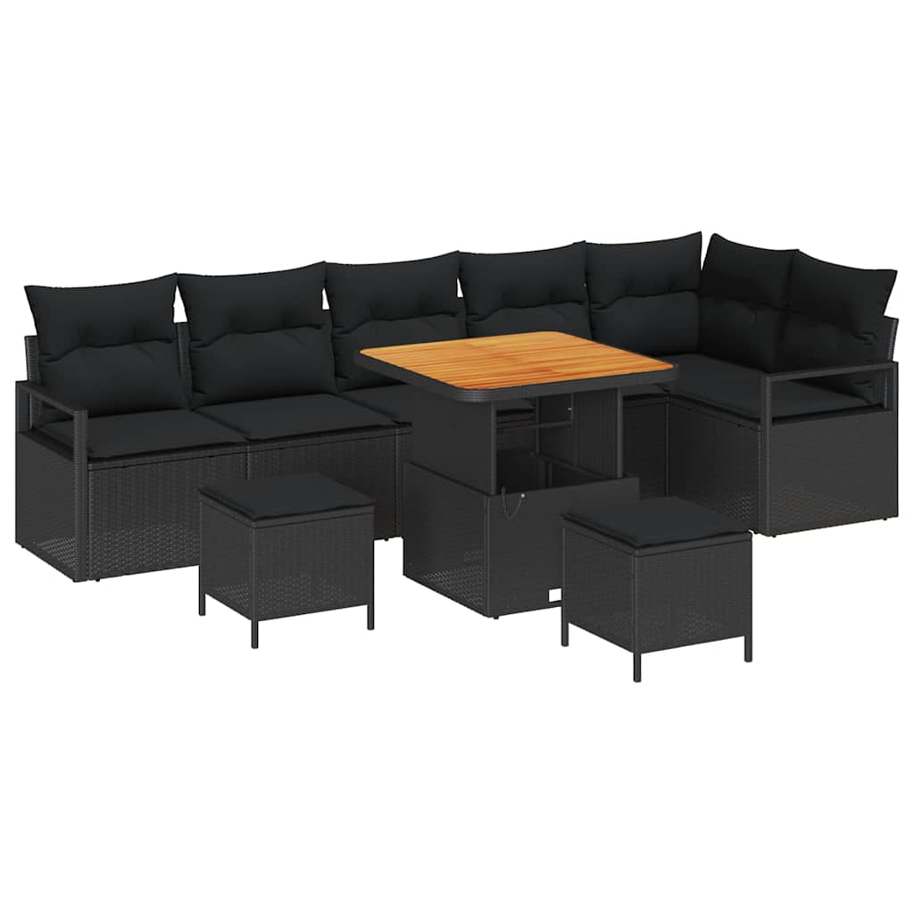 Garten-Sofa-Set mit Kissen mit Speicher 9 pcs Schwarz