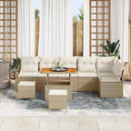 Garten-Sofa-Set mit Kissen mit Speicher 9 pcs Beige und Creme