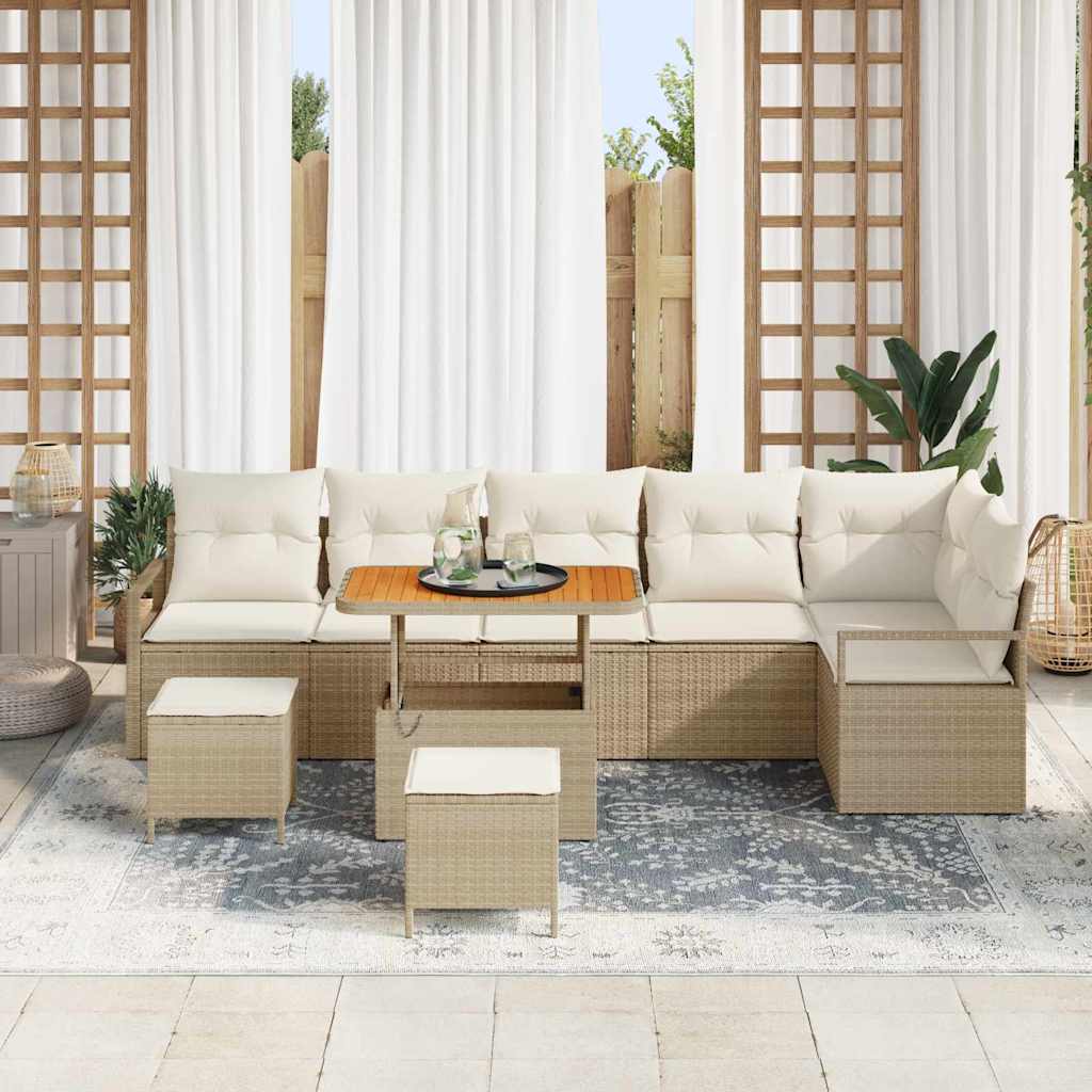 Garten-Sofa-Set mit Kissen mit Speicher 9 pcs Beige und Creme