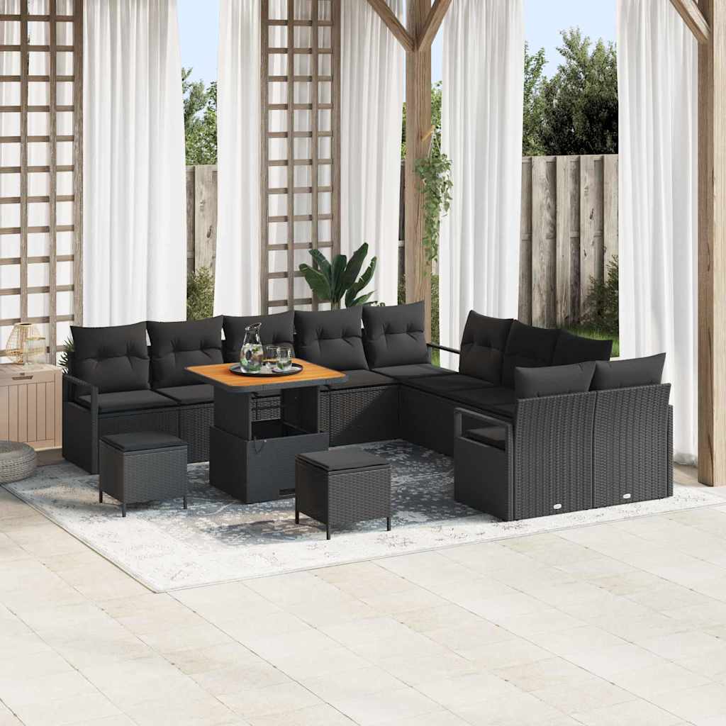 Garten-Sofa-Set mit Kissen mit Speicher 13 pcs Schwarz