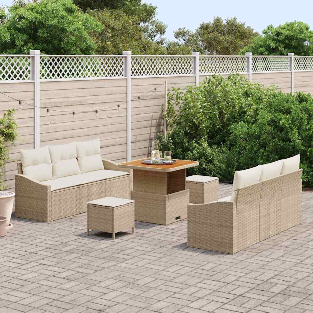Garten-Sofa-Set mit Kissen mit Speicher 9 pcs Beige und Creme