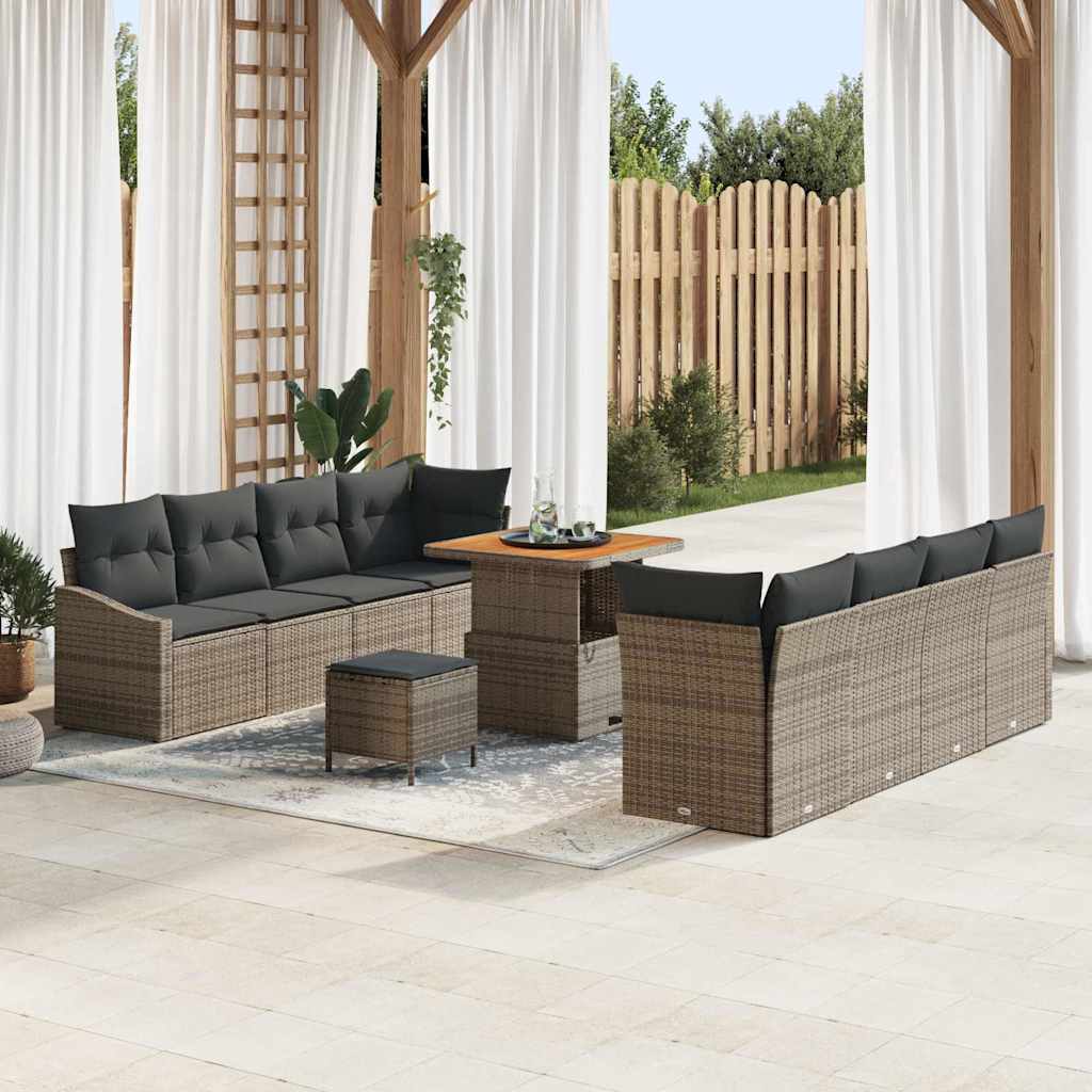 Garten-Sofa-Set mit Kissen mit Speicher 11 pcs Grau