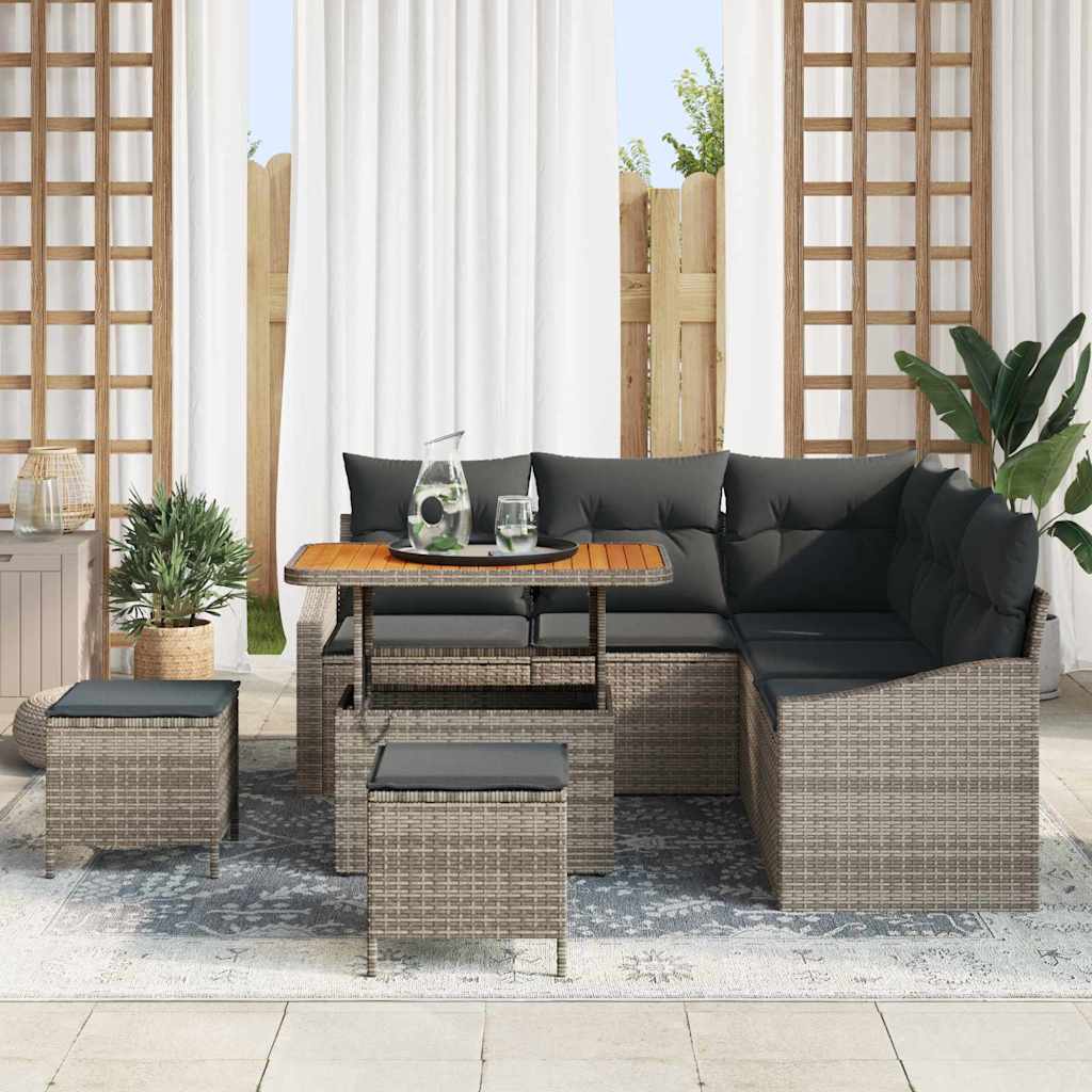 Gartensofa-set mit Kissen mit Speicher 8 pcs Grau Poly Rattan