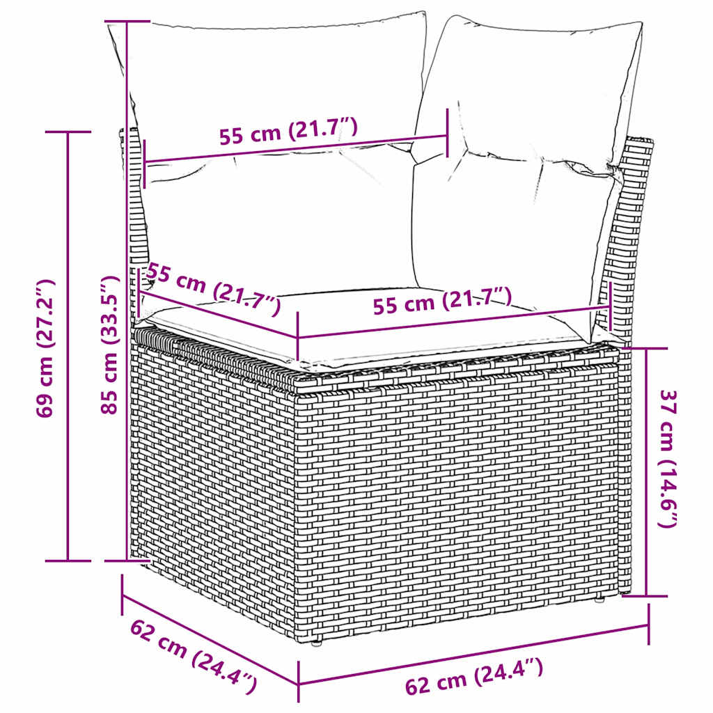 Gartensofa-set mit Kissen mit Speicher 9 pcs Grau Poly Rattan