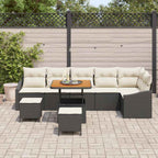 Gartensofa-set mit Kissen 9 pcs Schwarz Poly Rattan