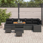 Gartensofa-set mit Kissen 9 pcs Schwarz Poly Rattan