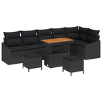 Gartensofa-set mit Kissen 9 pcs Schwarz Poly Rattan