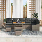 Gartensofa-set mit Kissen mit Speicher 9 pcs Grau Poly Rattan