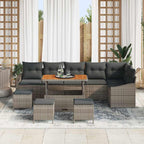 Gartensofa-set mit Kissen mit Speicher 10 pcs Grau Poly Rattan