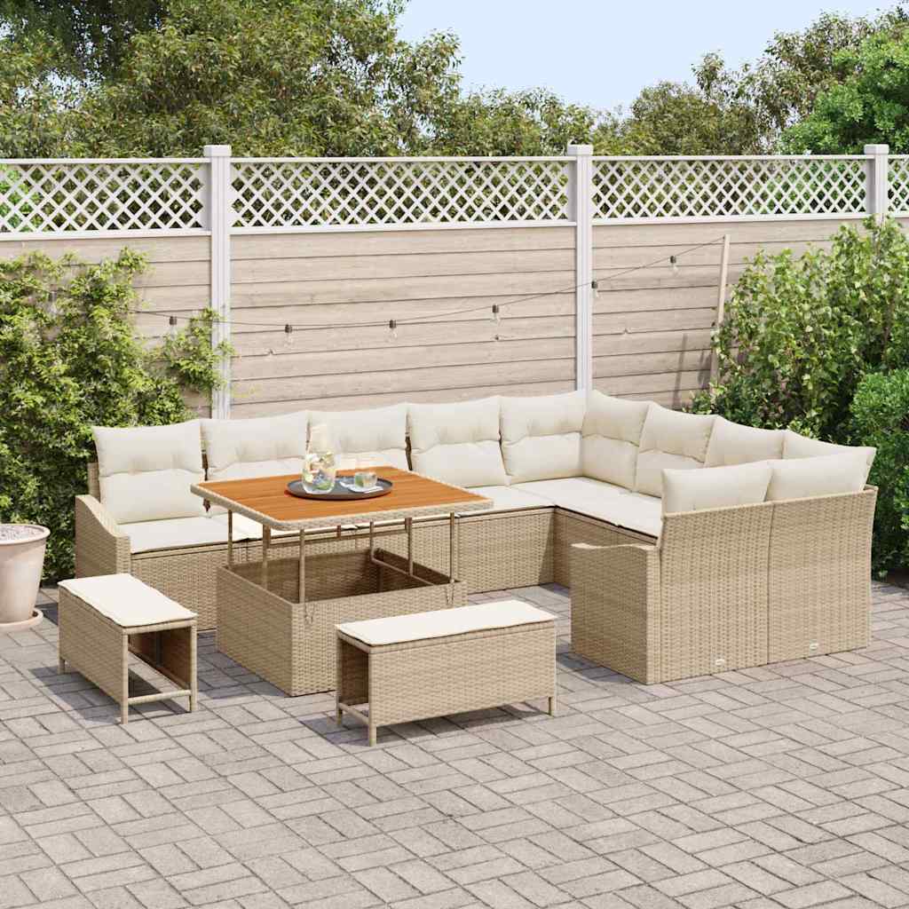 Gartensofa-set mit Kissen mit Speicher 12 pcs Beige Poly Rattan