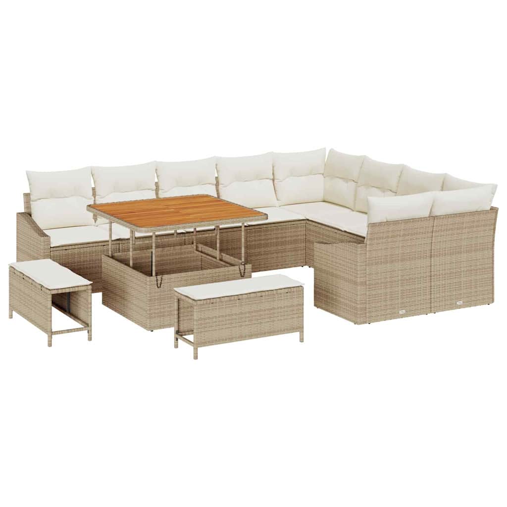 Gartensofa-set mit Kissen mit Speicher 12 pcs Beige Poly Rattan