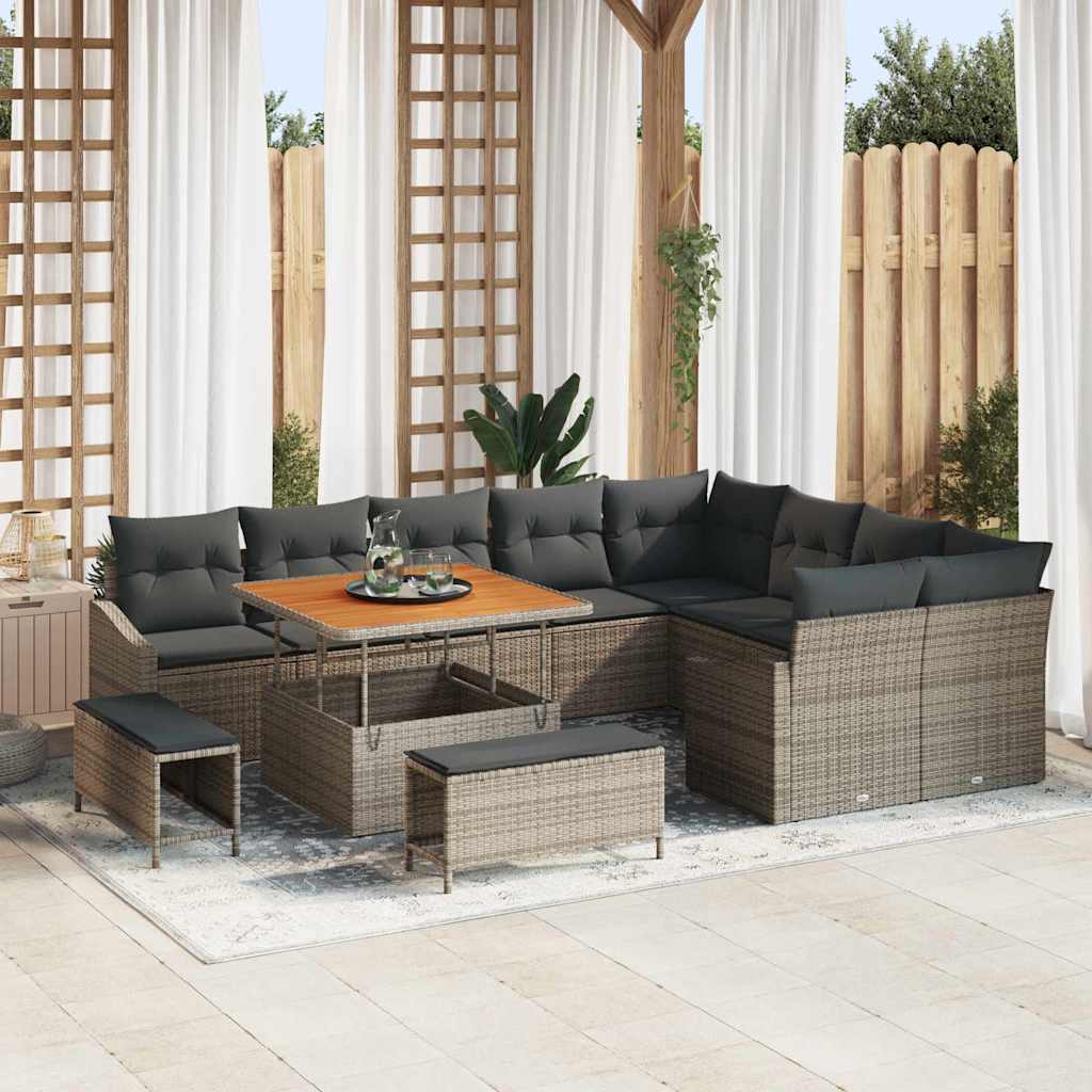 Gartensofa-set mit Kissen mit Speicher 12 pcs Grau Poly Rattan