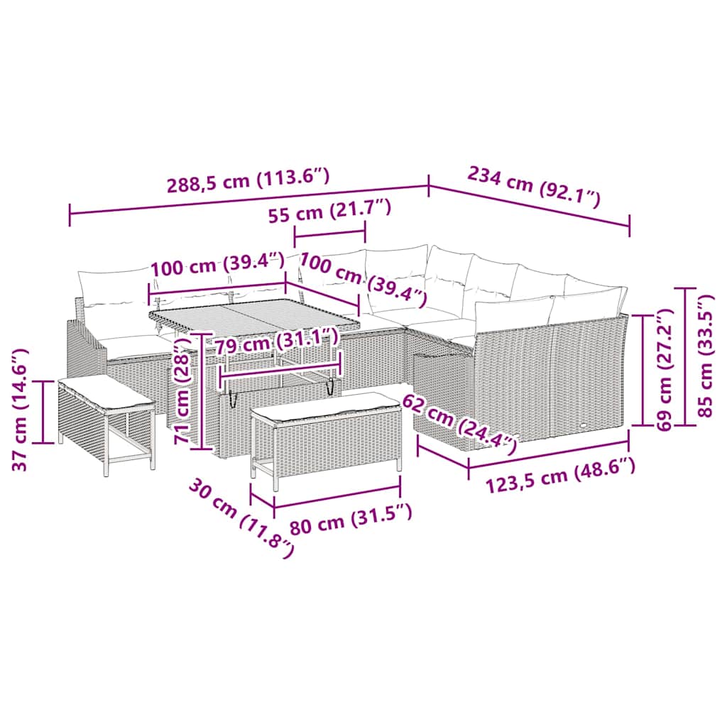 Gartensofa-set mit Kissen mit Speicher 12 pcs Grau Poly Rattan