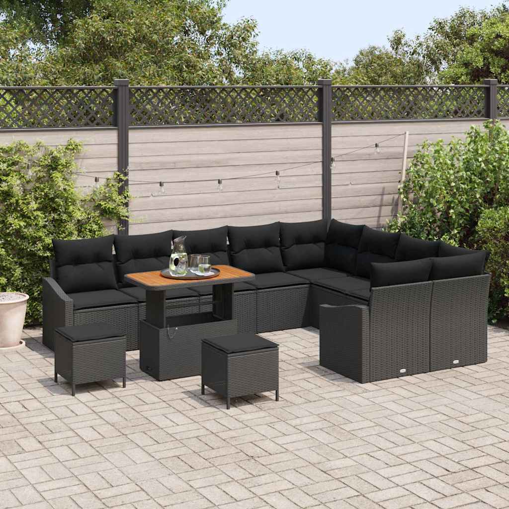 Gartensofa-set mit Kissen 12 pcs Schwarz Poly Rattan