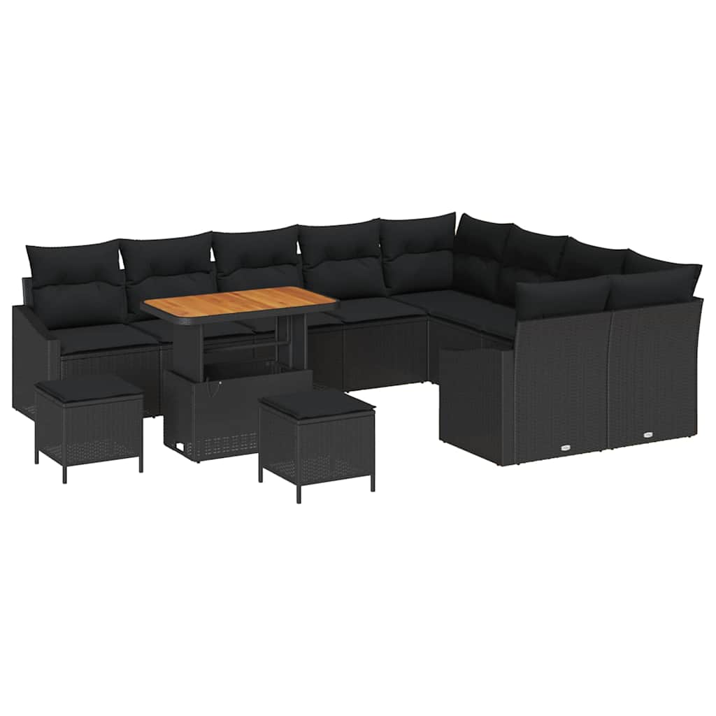Gartensofa-set mit Kissen 12 pcs Schwarz Poly Rattan