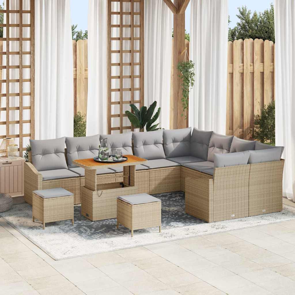 Gartensofa-set mit Kissen mit Speicher 12 pcs Beige Poly Rattan