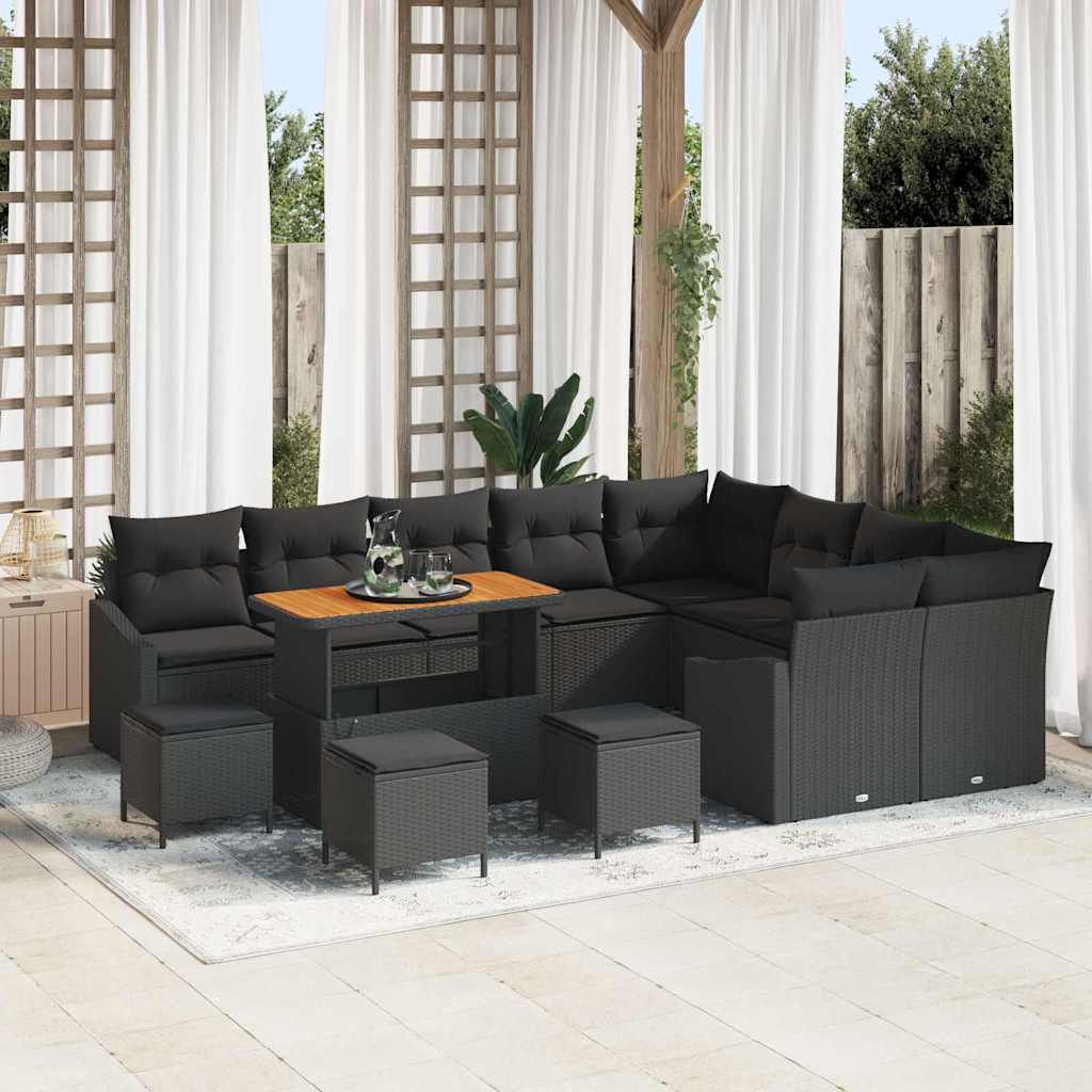 Gartensofa-set mit Kissen 13 pcs Schwarz Poly Rattan