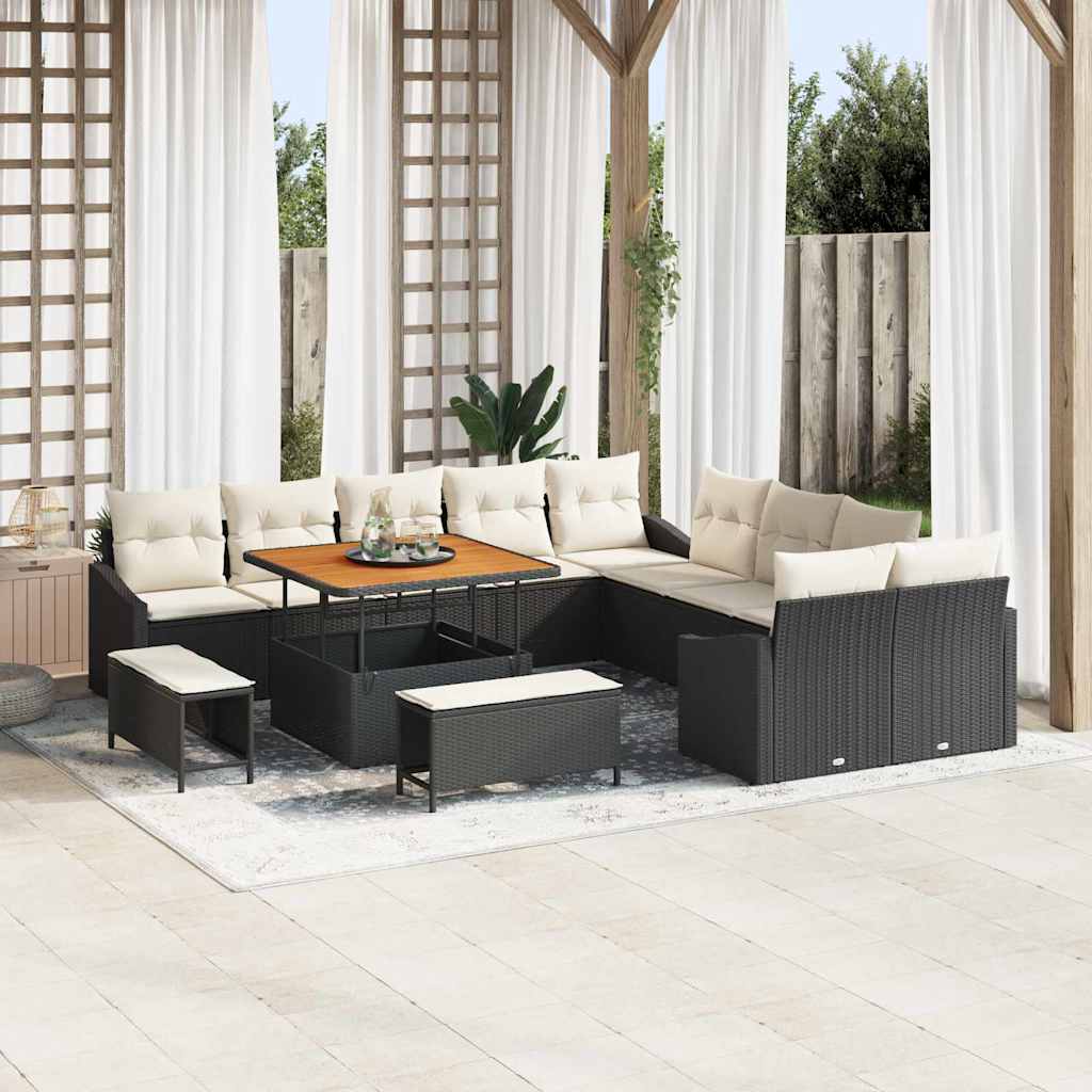 Gartensofa-set mit Kissen 13 pcs Schwarz Poly Rattan