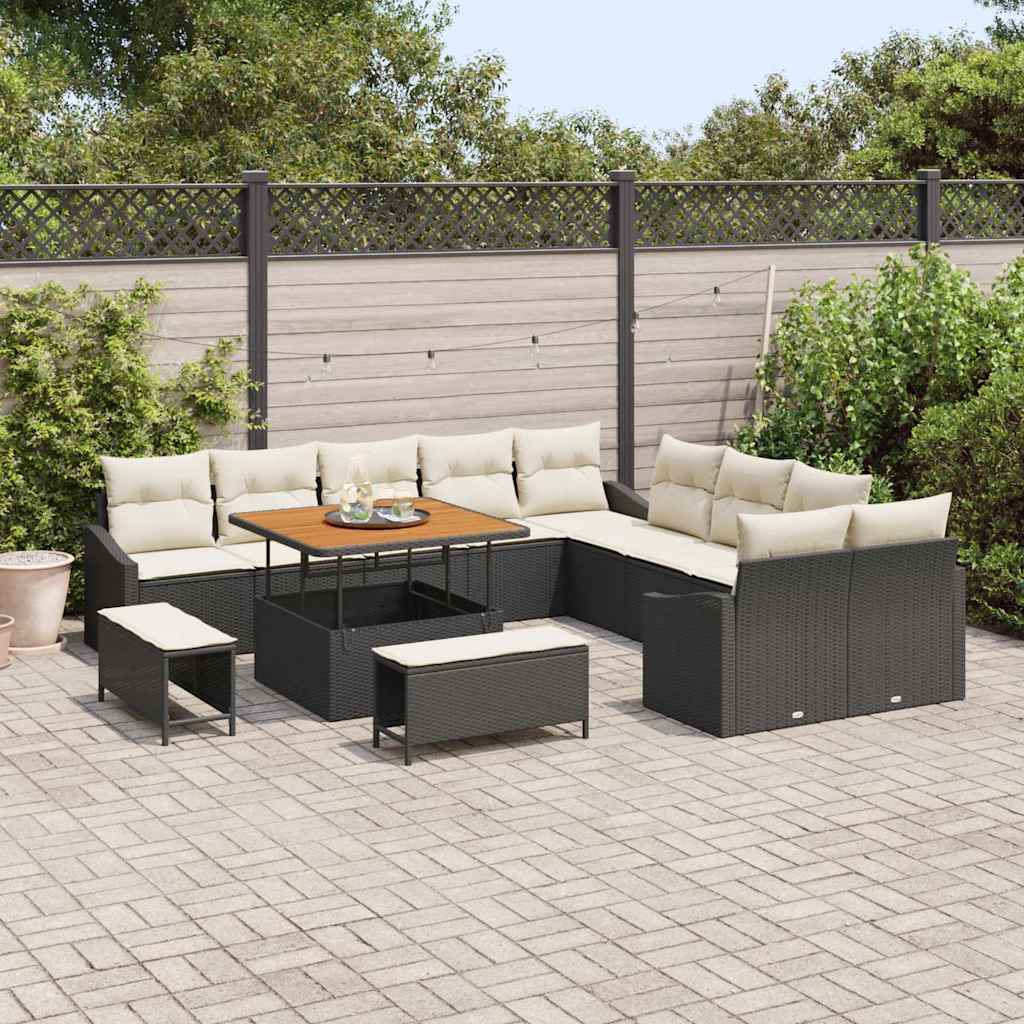 Gartensofa-set mit Kissen 13 pcs Schwarz Poly Rattan