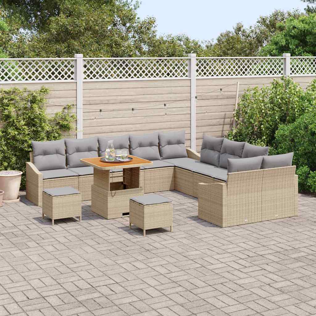 Gartensofa-set mit Kissen mit Speicher 13 pcs Beige Poly Rattan