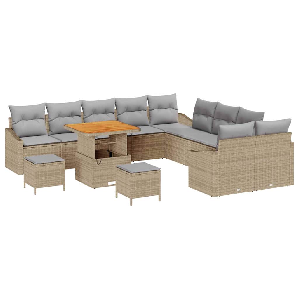 Gartensofa-set mit Kissen mit Speicher 13 pcs Beige Poly Rattan