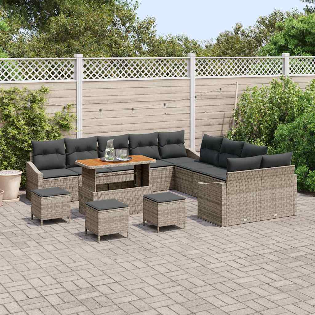 Gartensofa-set mit Kissen mit Speicher 13 pcs Grau Poly Rattan
